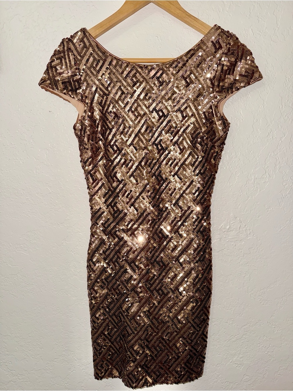 Dress the Population Rose Gold Sequin Tabitha Mini Dress S Small Made in USA